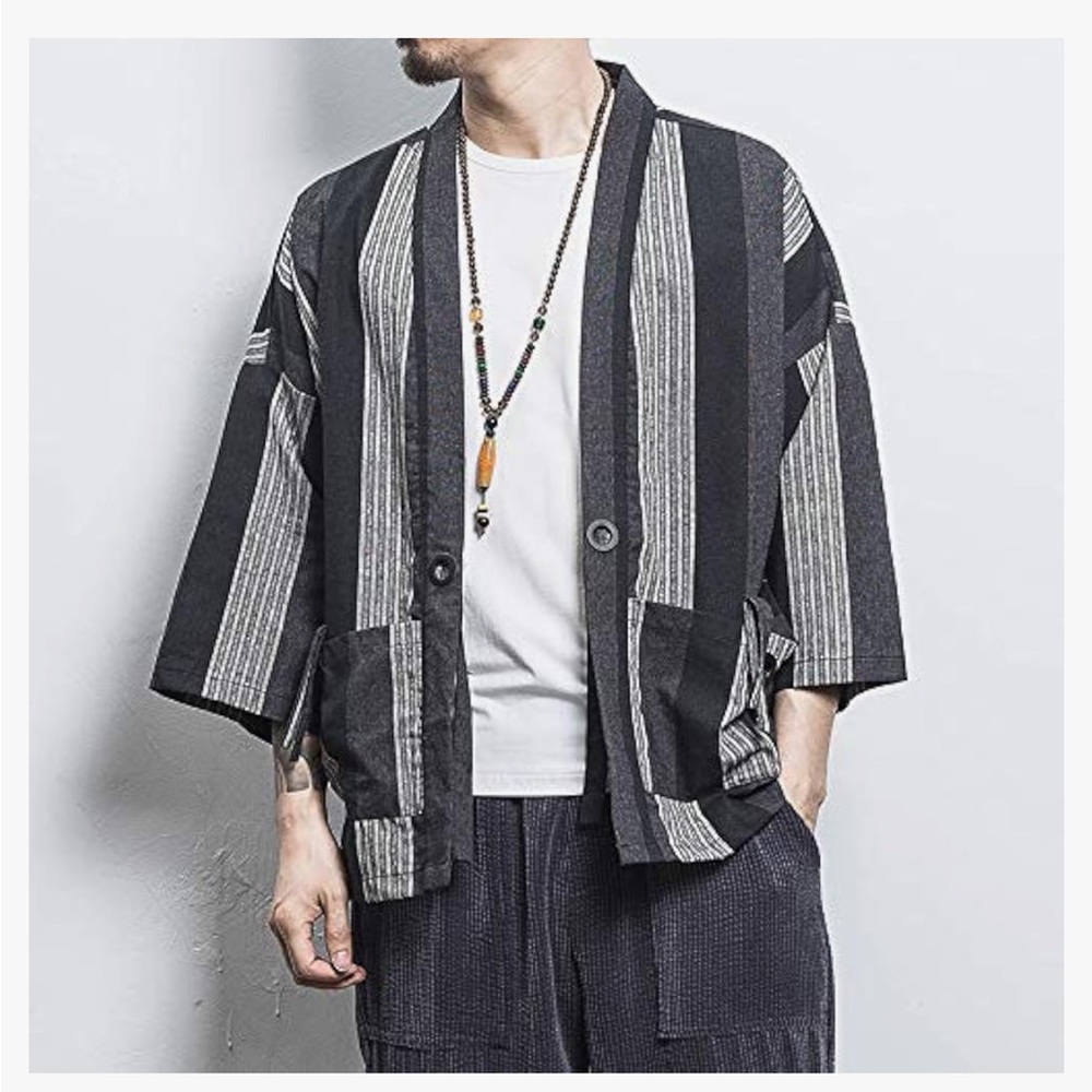 Unisex Black and Gray Striped Jacket
